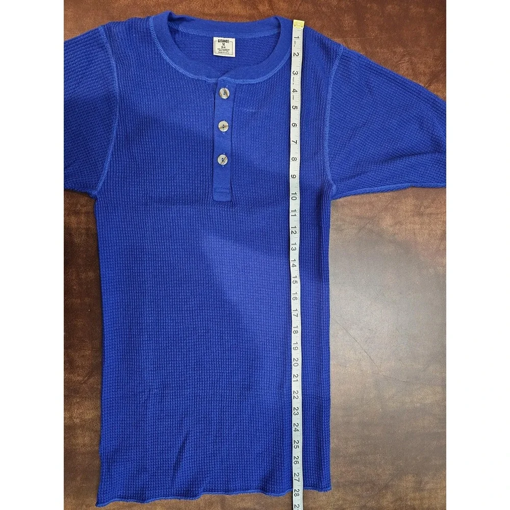 Vintage‎ Gitano Thermal Shirt Mens Medium Blue Waffle Henley Long Johns USA 80s